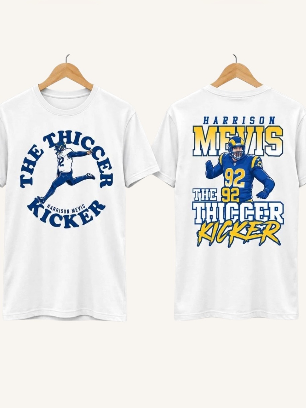 Harrison Mevis White Graphic T-Shirt, The Thiccer Kicker Tee, Football Fan Gift